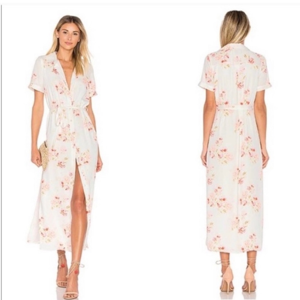 L'ACADEMIE The Maxi Belted ShirtDress Peach Floral print